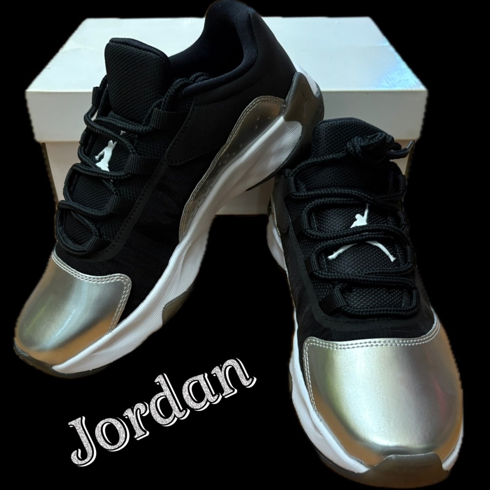 Jordan Metallic Silver and Black Sneakers Size 7.5 NEW
